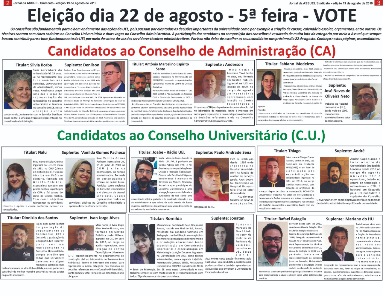 CONHEÇA OS CANDIDATOS AO C.A E AO C.U